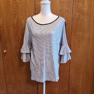 LOFT Black and White Ruffle Sleeve Blouse